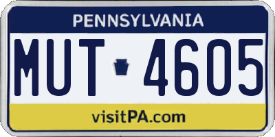 PA license plate MUT4605