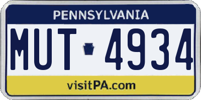 PA license plate MUT4934