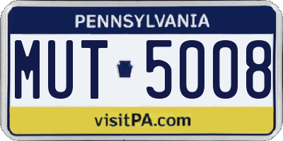 PA license plate MUT5008