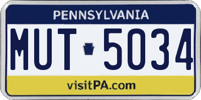 PA license plate MUT5034
