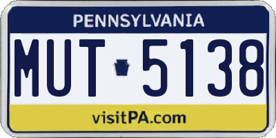 PA license plate MUT5138
