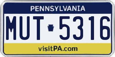 PA license plate MUT5316