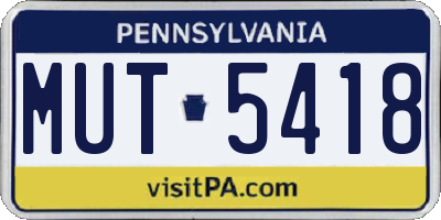 PA license plate MUT5418