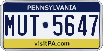 PA license plate MUT5647