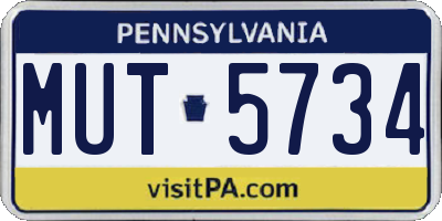 PA license plate MUT5734