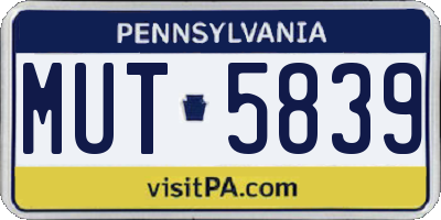 PA license plate MUT5839