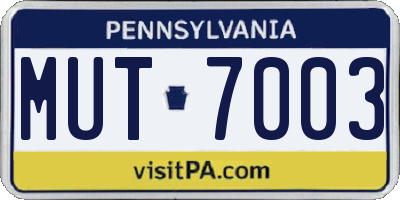 PA license plate MUT7003
