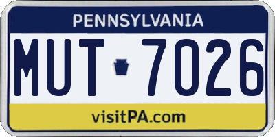PA license plate MUT7026