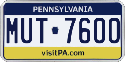 PA license plate MUT7600