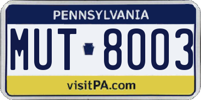 PA license plate MUT8003