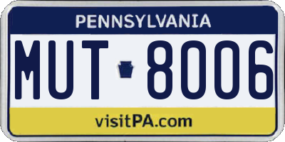 PA license plate MUT8006