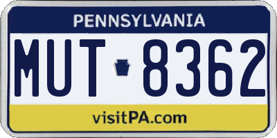 PA license plate MUT8362