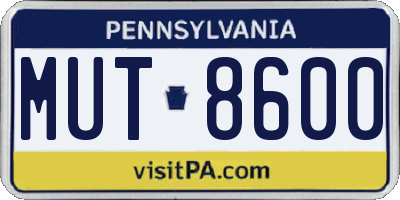 PA license plate MUT8600