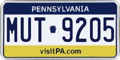 PA license plate MUT9205