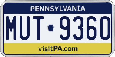 PA license plate MUT9360