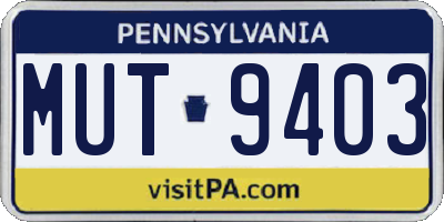 PA license plate MUT9403