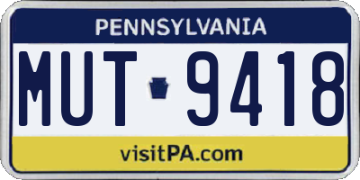 PA license plate MUT9418