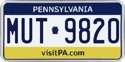 PA license plate MUT9820