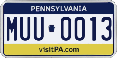 PA license plate MUU0013