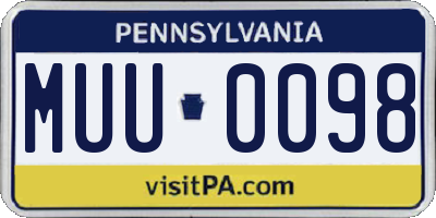 PA license plate MUU0098