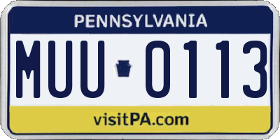 PA license plate MUU0113
