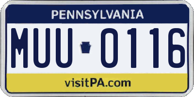 PA license plate MUU0116