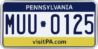 PA license plate MUU0125