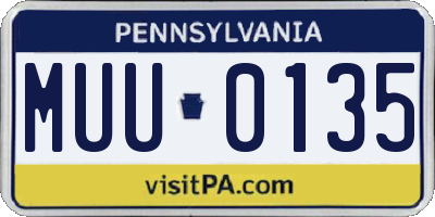 PA license plate MUU0135