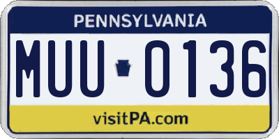 PA license plate MUU0136