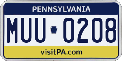 PA license plate MUU0208