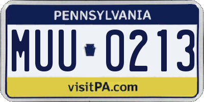 PA license plate MUU0213