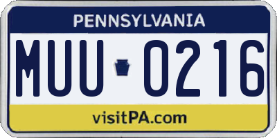 PA license plate MUU0216