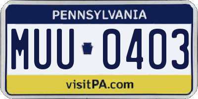 PA license plate MUU0403