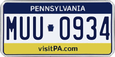 PA license plate MUU0934