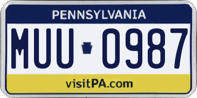PA license plate MUU0987