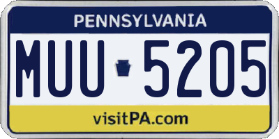 PA license plate MUU5205