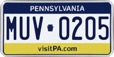 PA license plate MUV0205