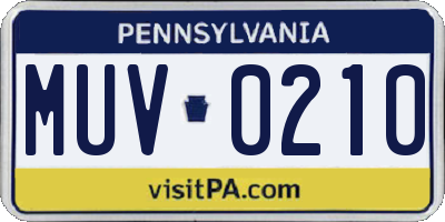 PA license plate MUV0210