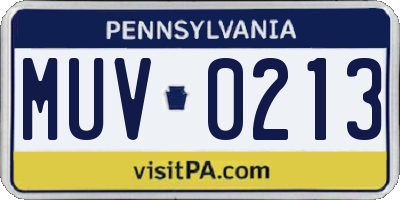 PA license plate MUV0213