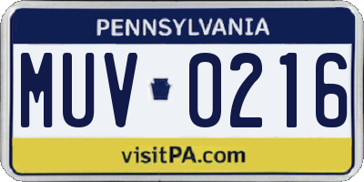 PA license plate MUV0216