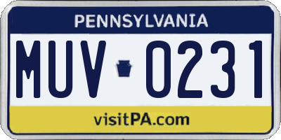PA license plate MUV0231