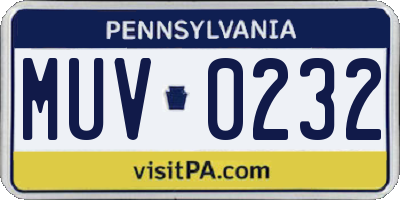PA license plate MUV0232