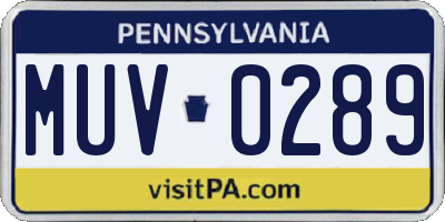 PA license plate MUV0289