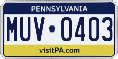 PA license plate MUV0403