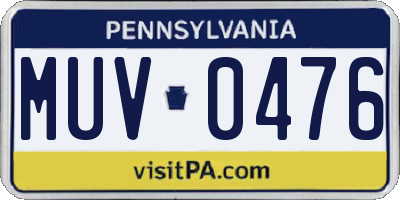 PA license plate MUV0476