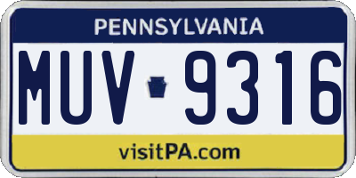 PA license plate MUV9316