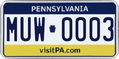 PA license plate MUW0003