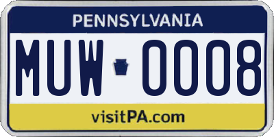 PA license plate MUW0008