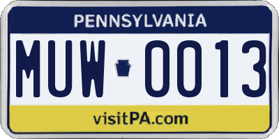 PA license plate MUW0013