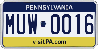 PA license plate MUW0016